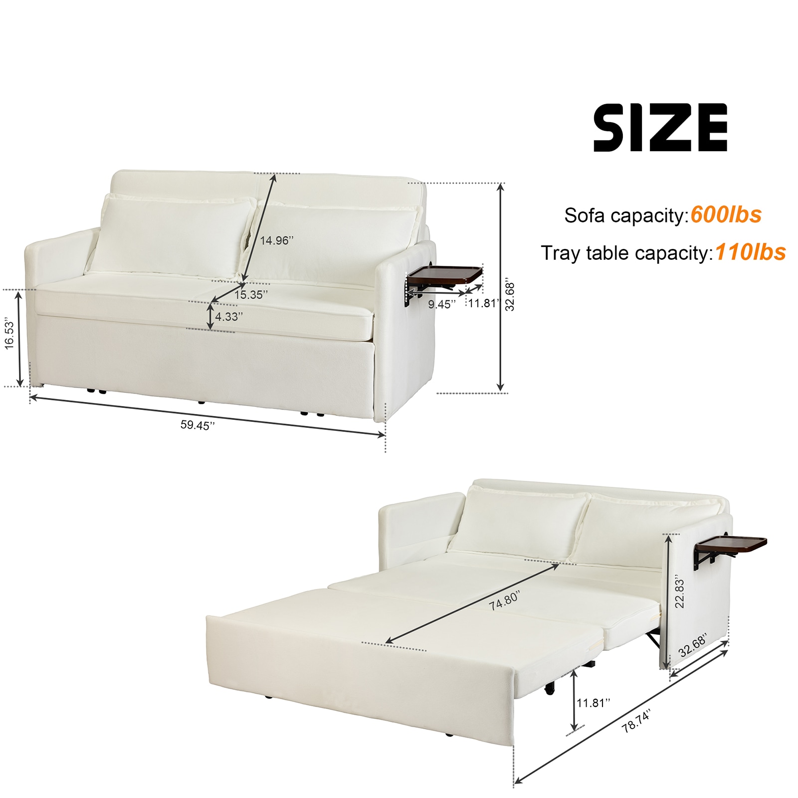 Adult Sleeper Chair Bed, 3-in-1 Convertible Sofa Chair Bed Pull-out Sofa Bed, Convenient Folding Tray Table with USB and Type-C Charging Ports Modern Loveseat for Living Room,WHITE,Fabric Adult Sleeper Chair Bed, 3-in-1 Convertible Sofa Chair Bed Pull-out Sofa Bed, Convenient Folding Tray Table with USB and Type-C Charging Ports Modern Loveseat for Living Room,WHITE,Fabric